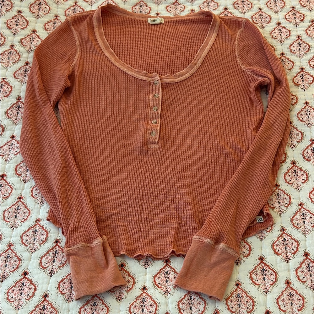 Billabong Waffle Henley Long Sleeve in dusty orange